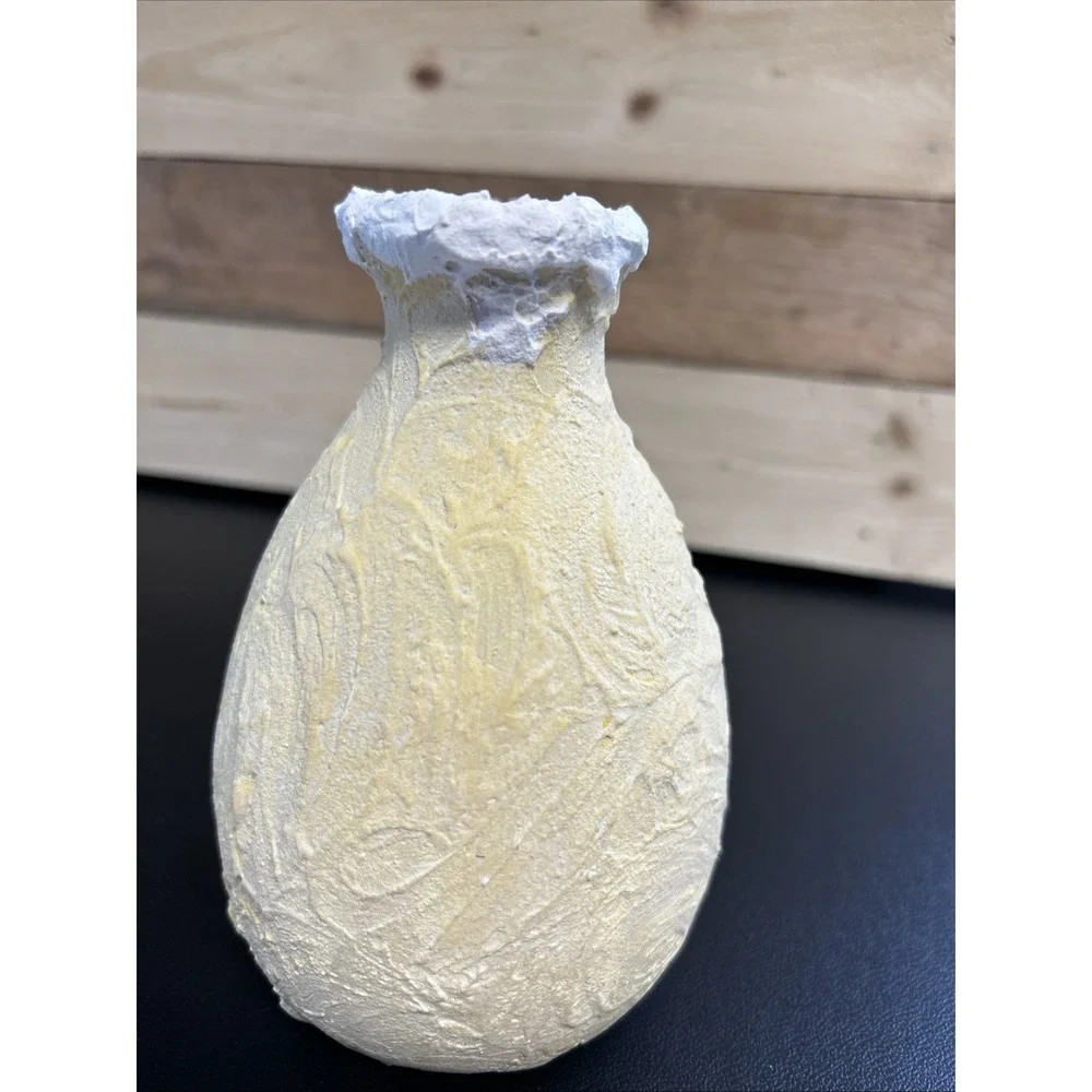 Quirky Revamped Ceramic Vase Rustic Primitive Textured Yellow Grunge Whimsical‎